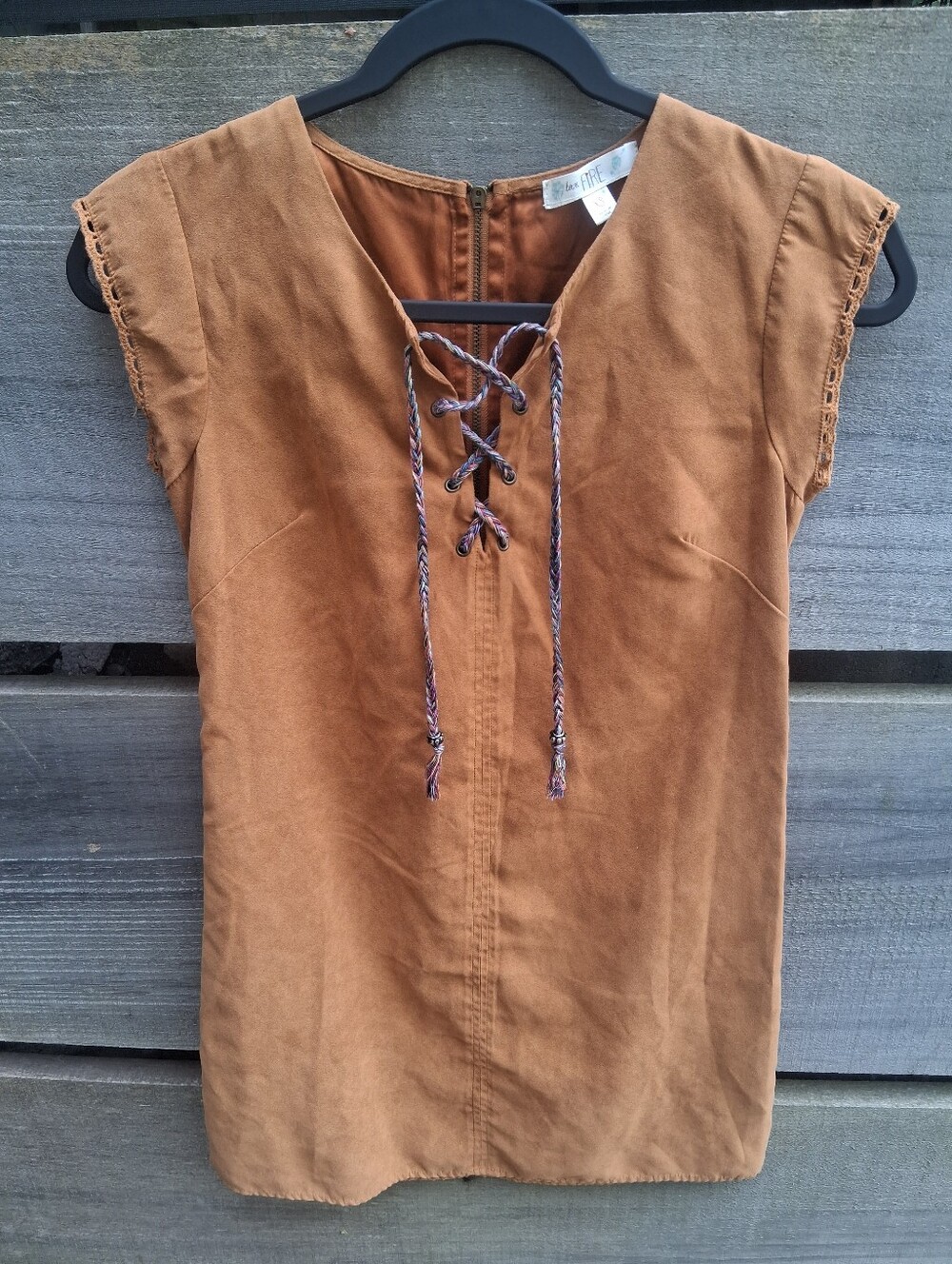 Love Fire Camel Brown Faux Suede Soft Textured Finish Braided Detailing XS Fall